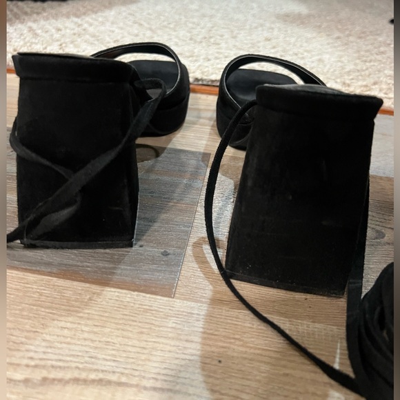 Lulus Fiyaa Black Suede Lace-Up Chunky High Heel Sandals - Picture 9 of 12